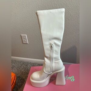 Dolls Kill White Platform Heeled Boots